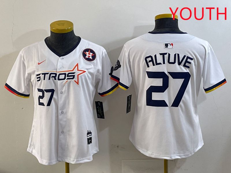 Youth Houston Astros #27 Altuve White three generations Joint Name Nike 2025 MLB Jersey style 6->youth mlb jersey->Youth Jersey